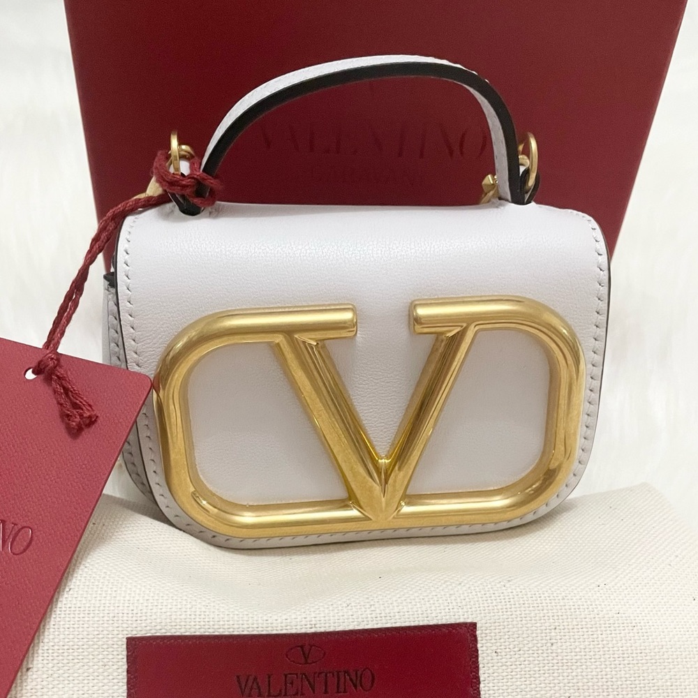 Valentino Garavani White Mini VLogo Top Handle Bag with Gold Hardware - Picture 1 of 12